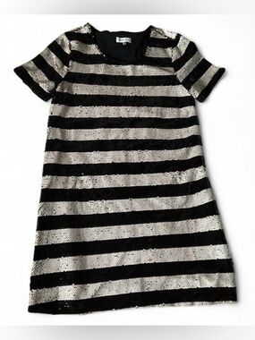 SUGAR LIPS Black and White Sequin Striped Dress